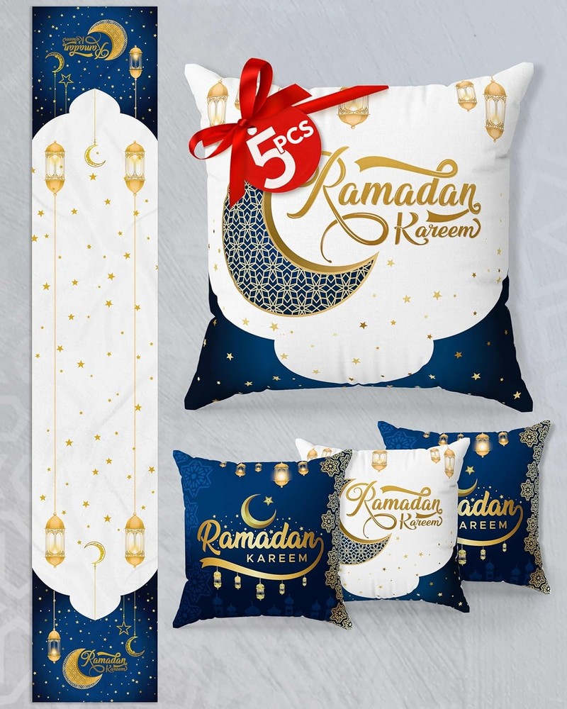 OLEEK Ramadan Table Runner Set - 4 Ramadan's Pillow Covers 18x18- Ramadan Decora