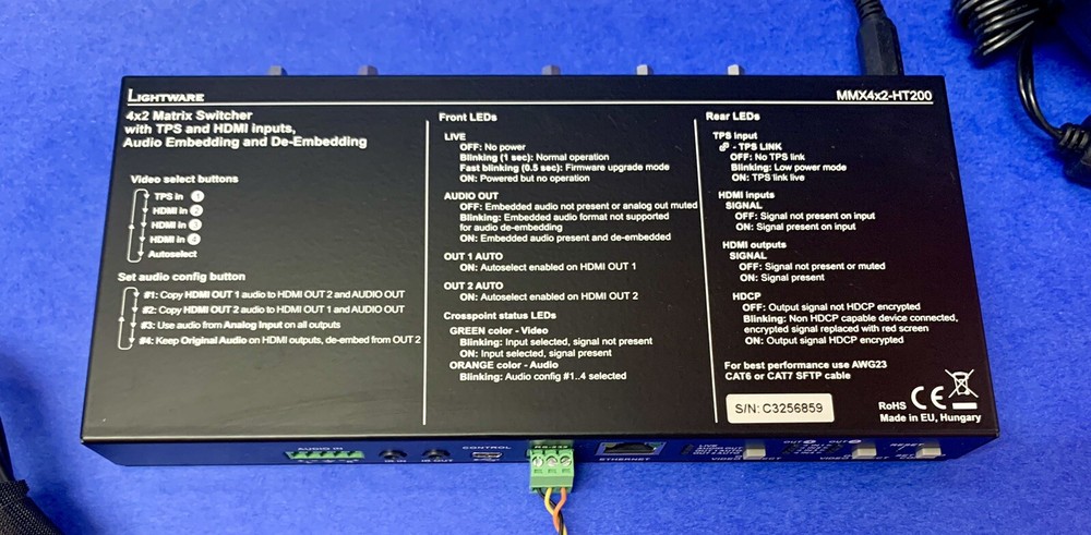 Lightware MMX4x2-HT200 Matrix Switcher w/ TPS & HDMI Inputs & Breakaway Analog