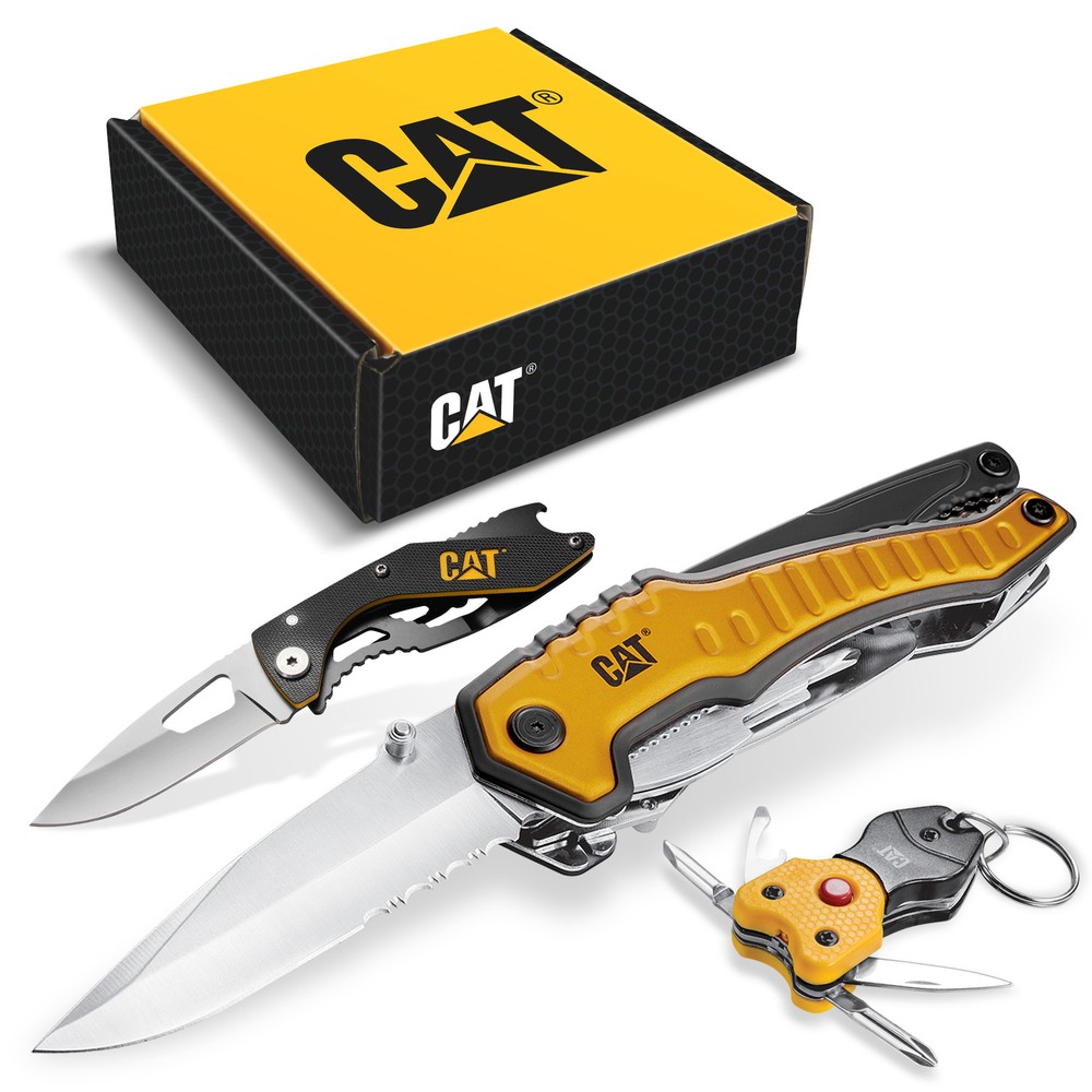 Cat 3 Piece 9-in-1 Multi Tool, Folding Knife and Lighted Key Chain Multi Tool