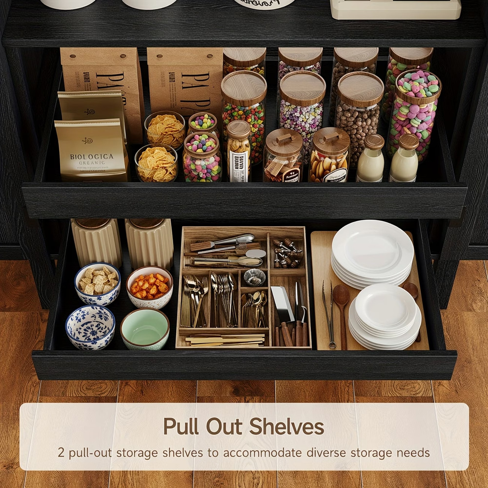 Arched Pantry Cabinet Freestanding Kitchen Storage with 2 Pull-Out Shelves