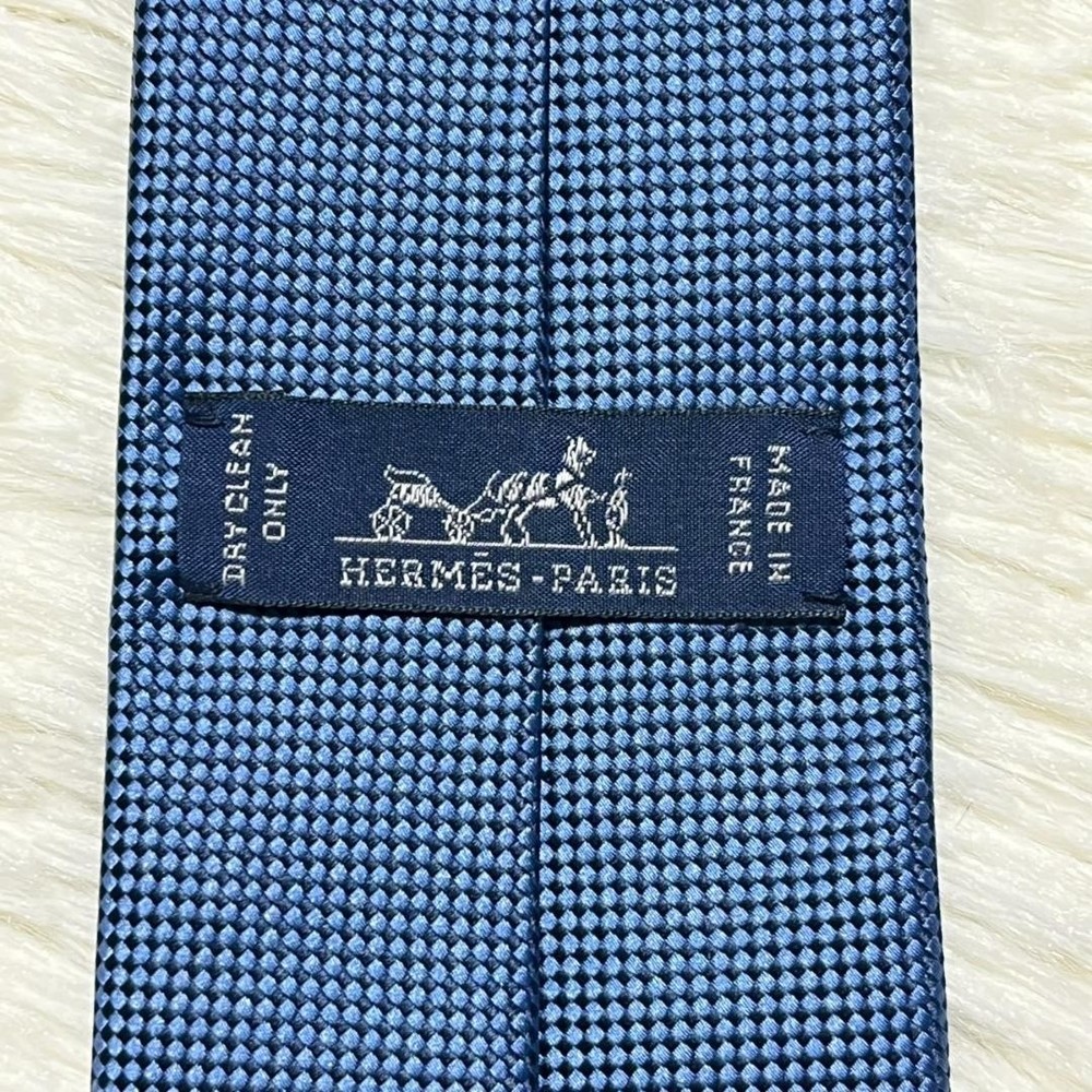 Hermes Silk Blue Solid Tie Near Mint Unused