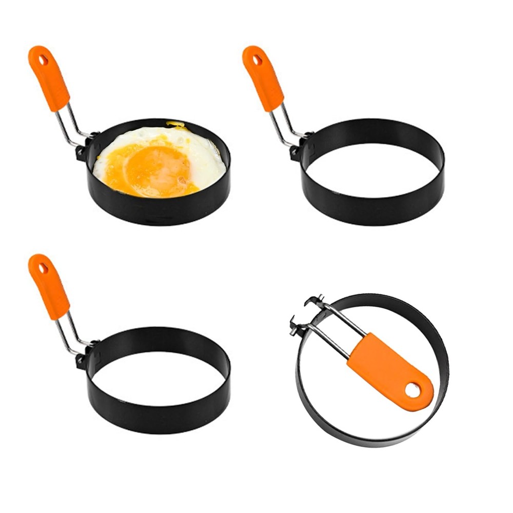 4 Pack 3.5 Inch Egg Rings Silicone Handle Nonstick Fried Egg Pancake Mold