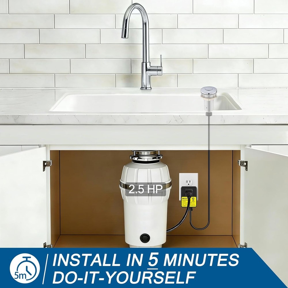 BESTILL Garbage Disposal Air Switch Kit Push Button Polished Chrome UL