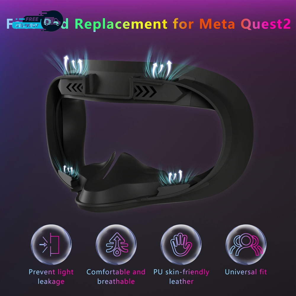 Face Pad Replacement for Oculus Quest 2 - Comfortable PU Leather & Memory