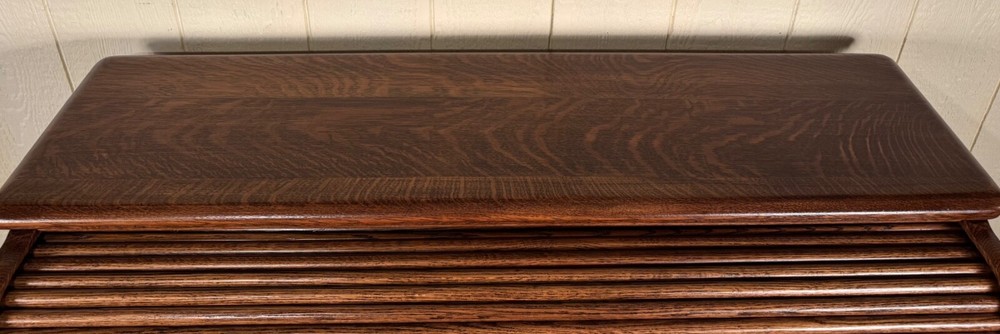 Antique Oak 50" Raised Panel S-Roll Top Desk with Carved Pulls