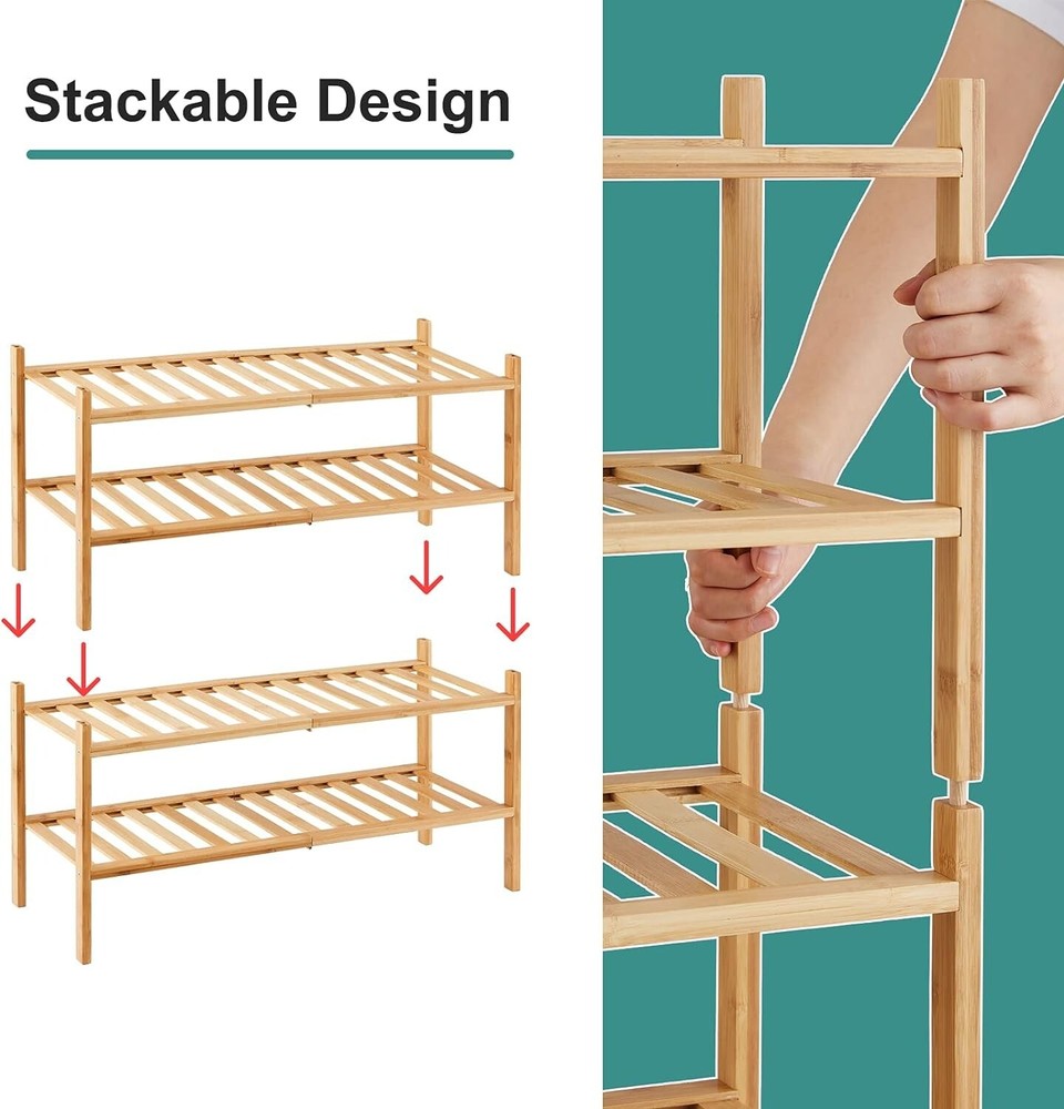 4-Tier Bamboo Shoe Rack for Entryway, Stackable | Foldable | Natural, Shoe Organ