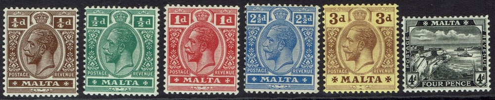 MALTA 1914 KGV HARBOUR VIEW RANGE TO 4D WMK MULTI CROWN CA