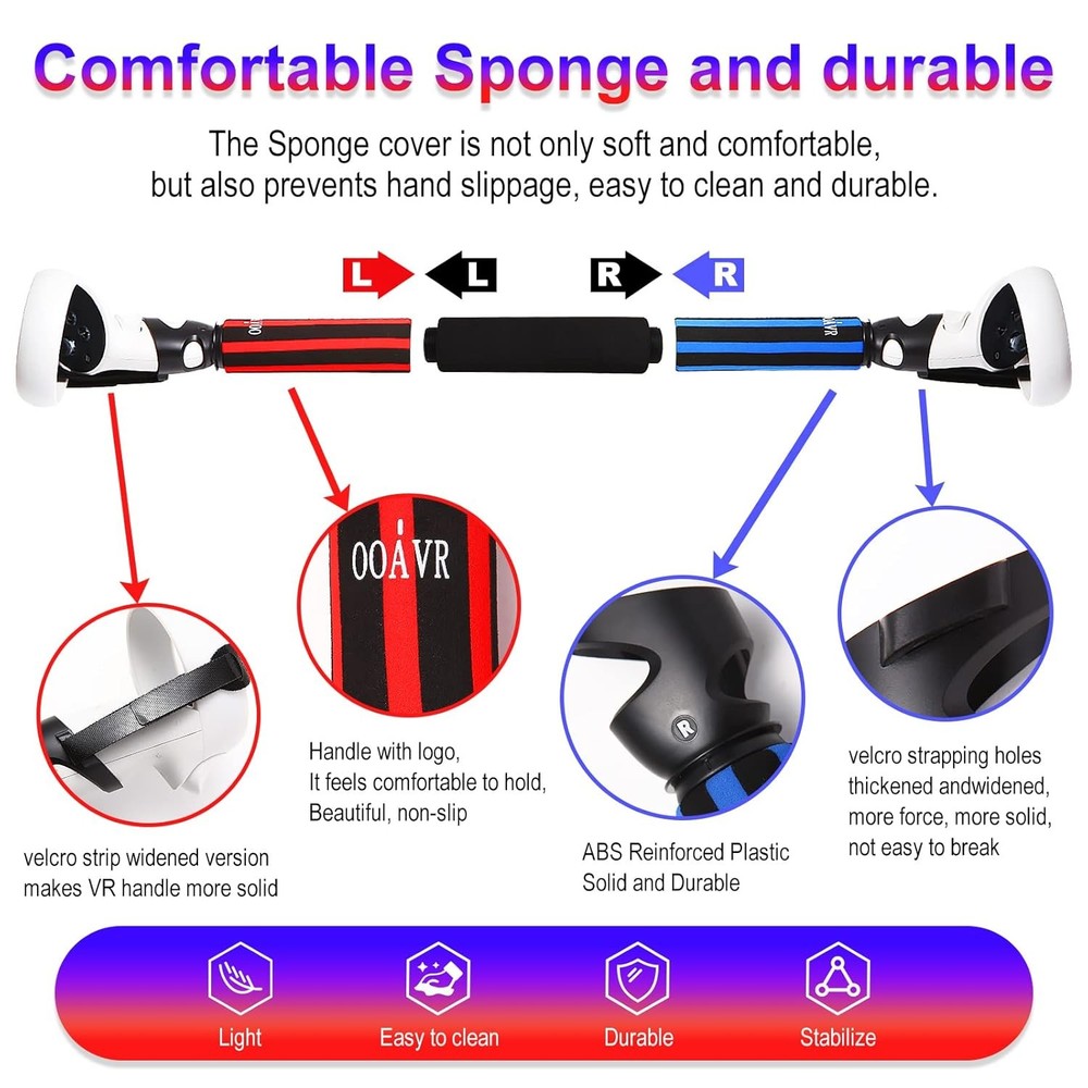VR Long Arms Sticks Handle Attachment Extension for Meta Quest 2 Adjustable Grip