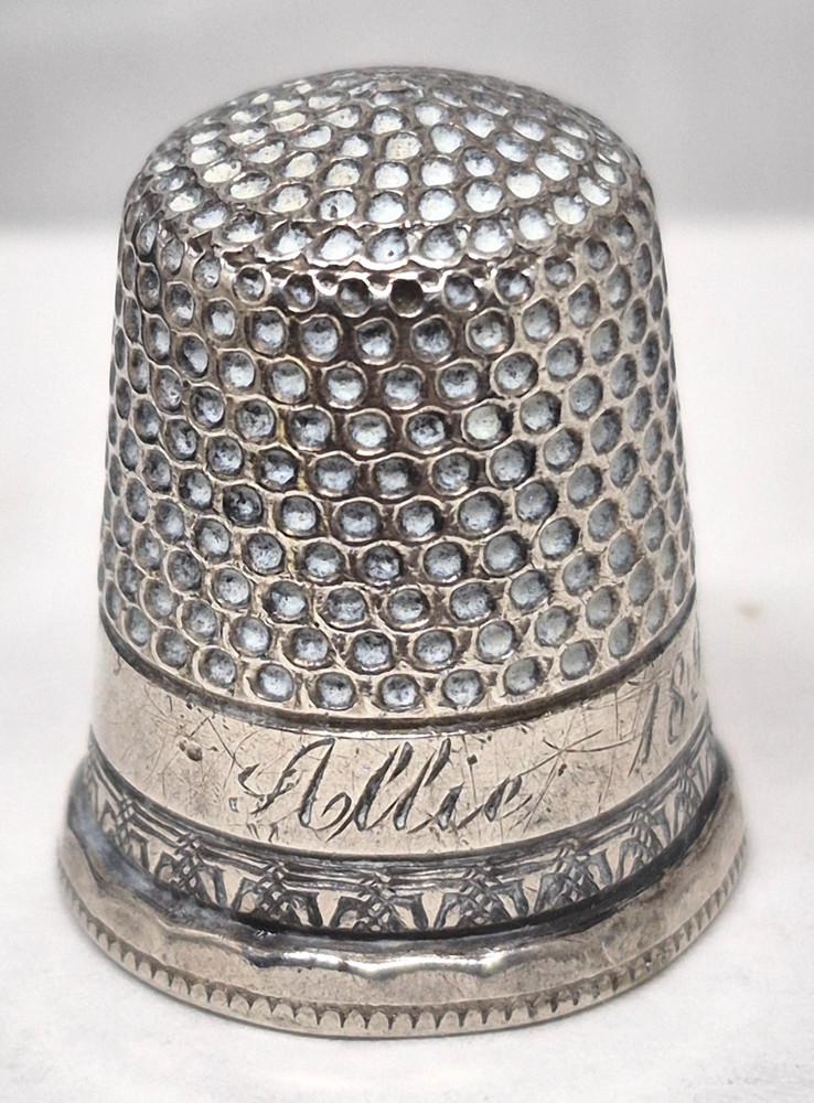 1892 Silverplate Engraved Thimble, Size 8
