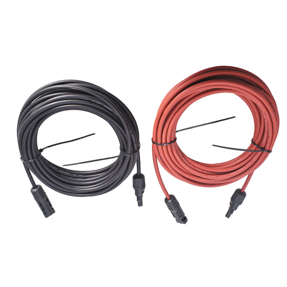 12AWG Solar Panel Extension Cable Wire Connector 1 Pair 30ft Black + Red