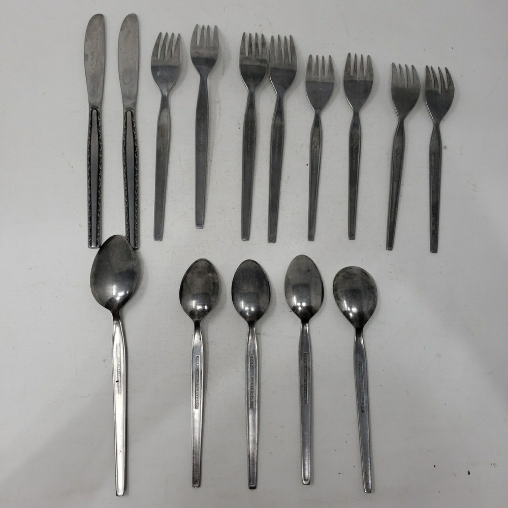 Rogers Stainless ENSENADA Korea Flatware Silverware Scroll Black Accent MCM 15pc