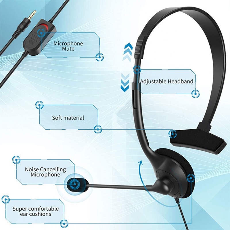 Headset with Microphone Lightweight Call Center Wired Headset for PC/Computer