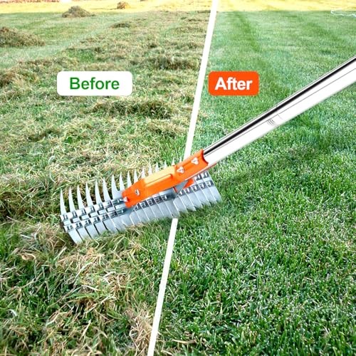 Thatch Rake, 15 Inch Lawn Thatching Rake, Heavy-Duty Dethatcher Rake with