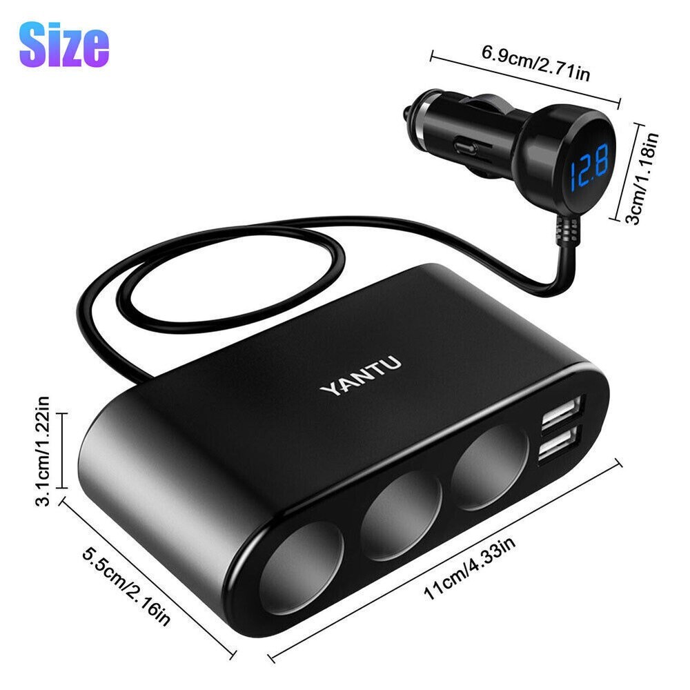 12V 3-Way Car Cigarette Lighter Socket Splitter USB Fast Charger Power Adapter