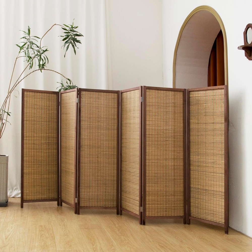 4 Panel Short Panel Divider Screen,3.95 FT Tall Bamboo Room Divider Folding