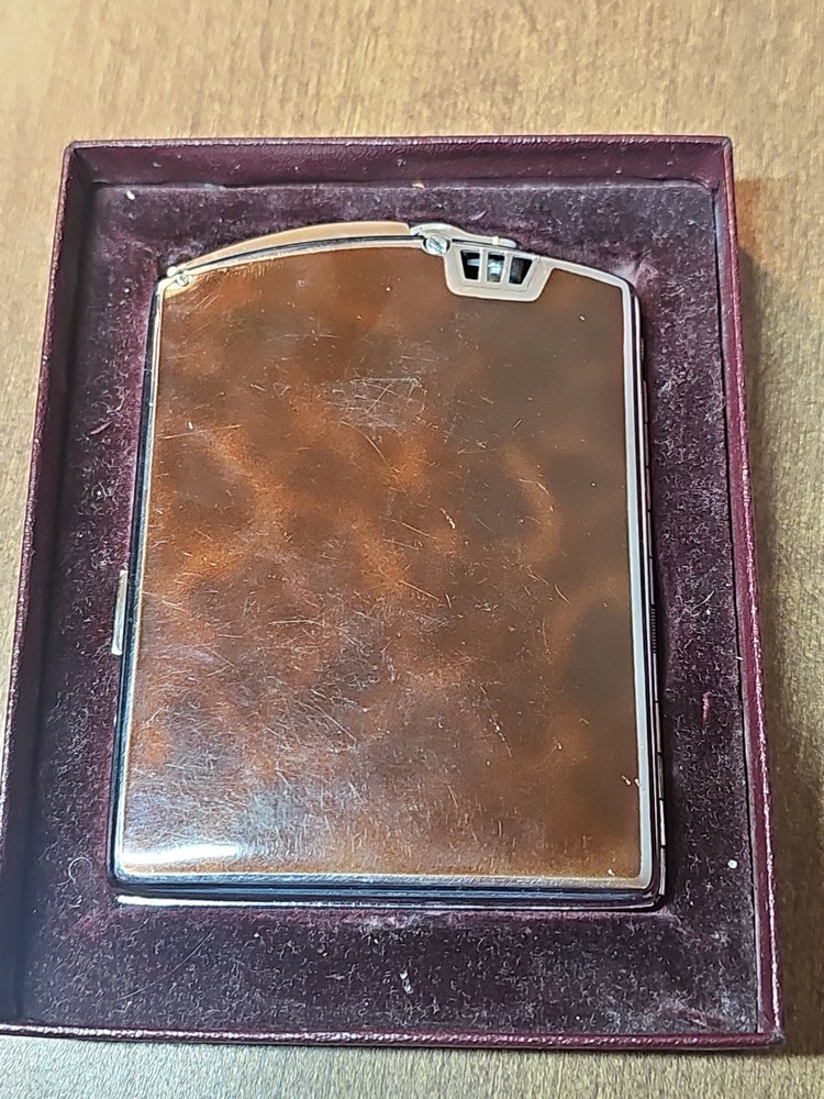 RONSON LIGHTER & CIGARETTE CASE WITH CHROME & TORTOISE BROWN ENAMEL
