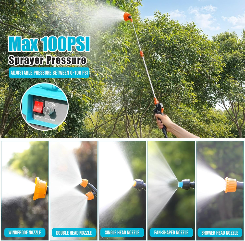 Battery Powered Backpack Sprayer 4 Gallon, 0-100 PSI Adjustable Pressure Sprayer