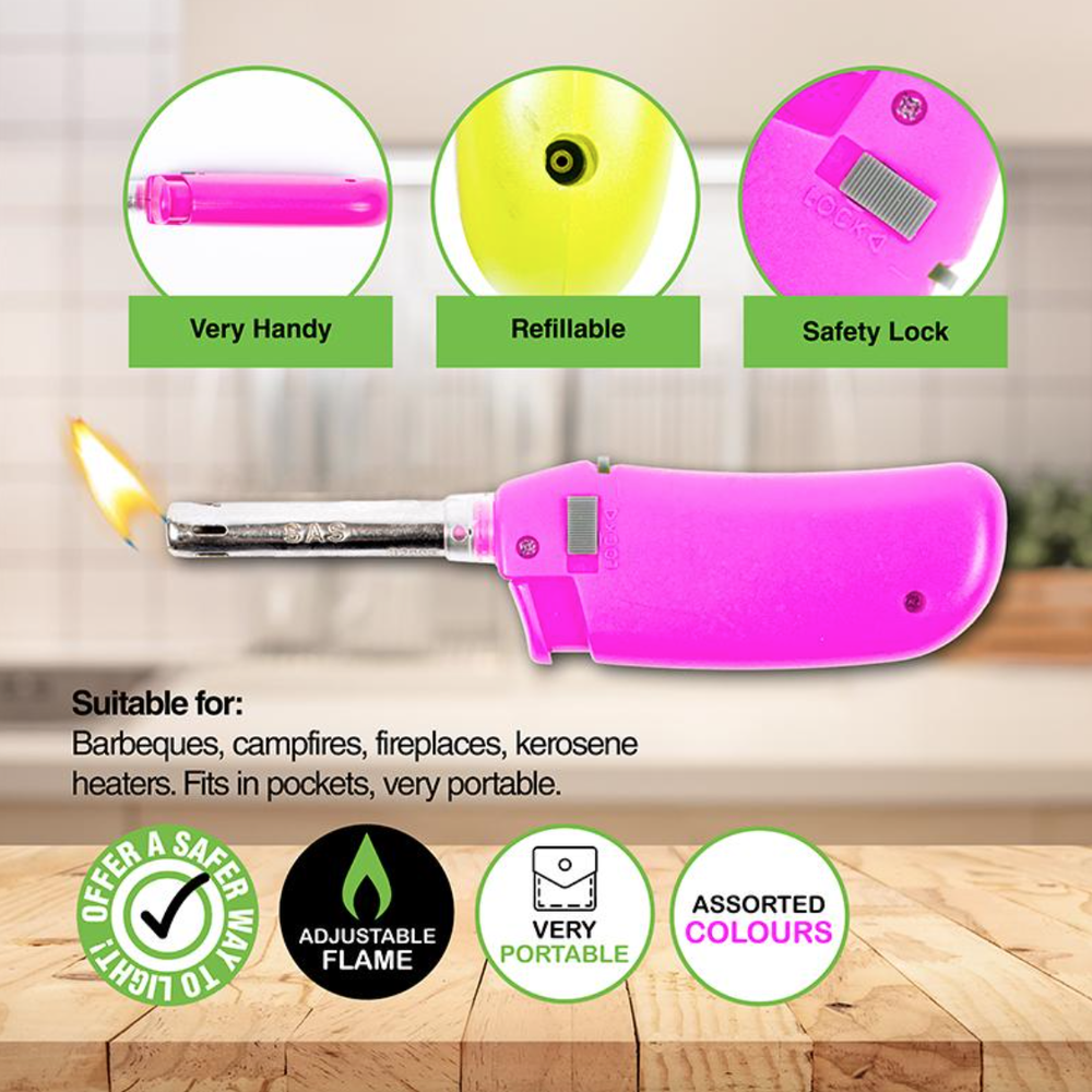 Handy Compact BBQ Kitchen Lighter Fire Refillable Adjustable Flame Butane Gas