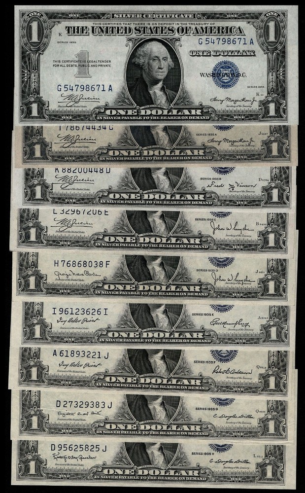 Complete Set 1935 $1 Silver Certificates Plain A B C D E F G H & NICE!!!