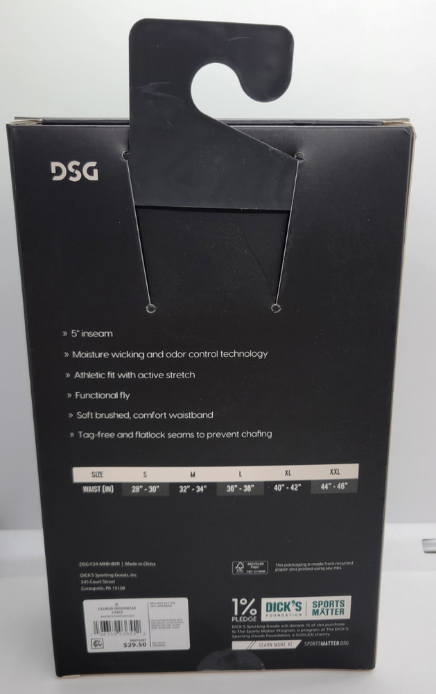 NWT--DSG BOXER BRIEF PERFORMANCE UNDERWEAR 3 PACK MENS MEDIUM 32"-34"