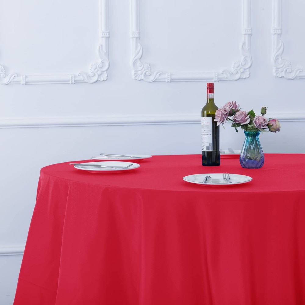 2 Pack 120 Inch Red Round Tablecloth Washable Polyester Fabric Wedding