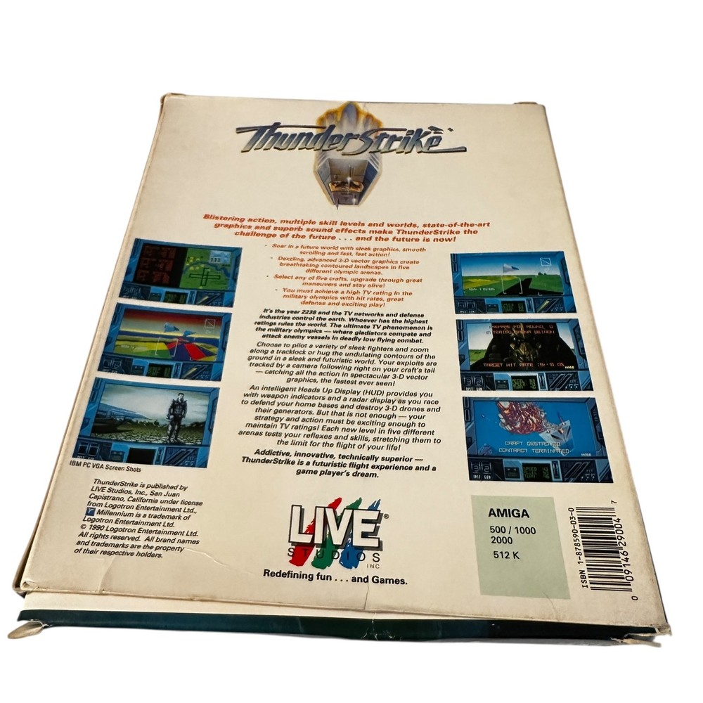 Thunderstrike 1990 Live Studios Amiga Computer Game - Complete With Box