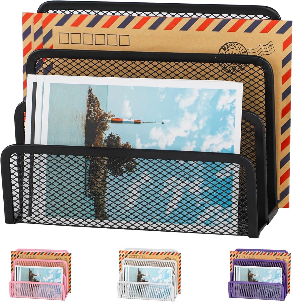 Elegant Black Mesh Desk Mail Organizer with 3 Compartments for Efficient Storage