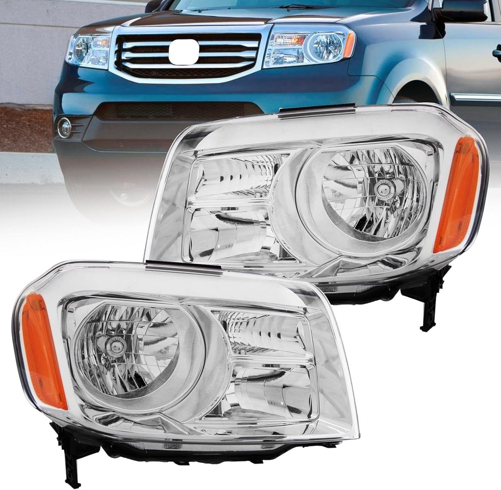 Honda Pilot 2012-15 Headlight Set Halogen Chrome Amber Replacement Kit