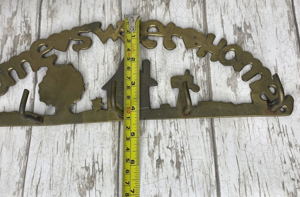 Small Brass House and Tree Key Ring Holder Kitchen Wall Hooks Decor