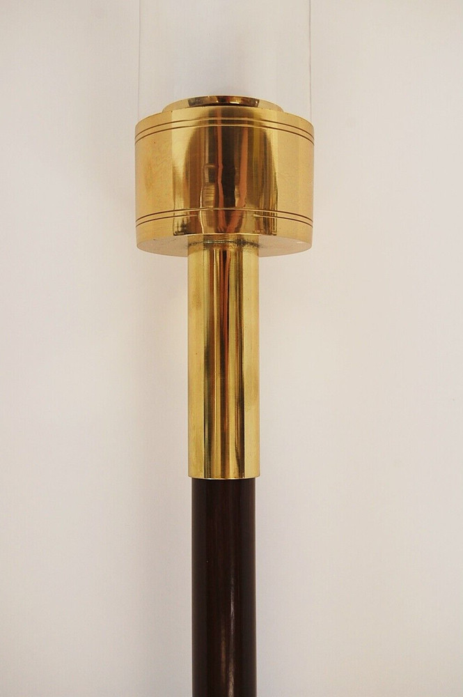 BRASS PROCESSIONAL HAND HELD TORCH / CANDLESTICK / ACOLYTE WOOD HANDLE (#309)