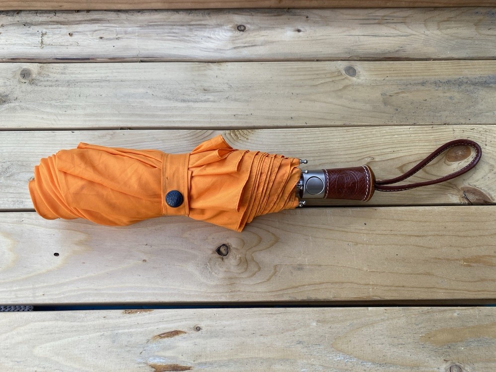 Longchamp Orange Folding Umbrella - Leather Handle