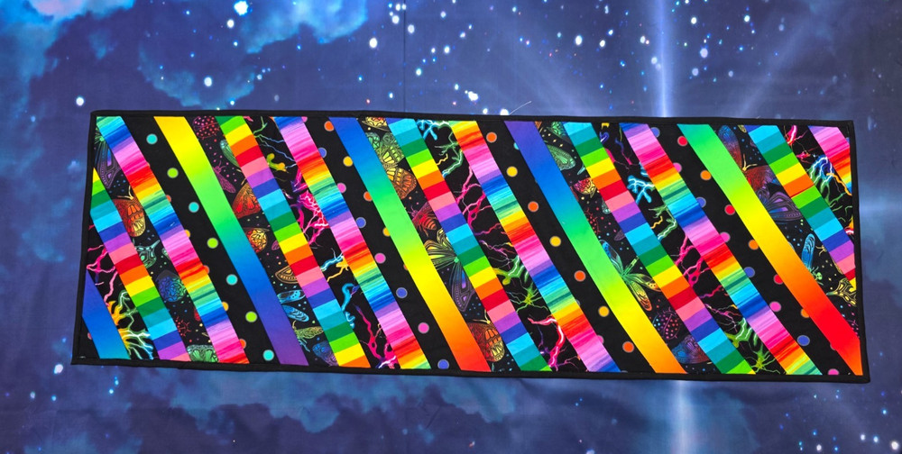 Handmade Quilted Table Runner RAINBOW STRIP STRIPES POLKA DOTS BRIGHT LIGHTNING