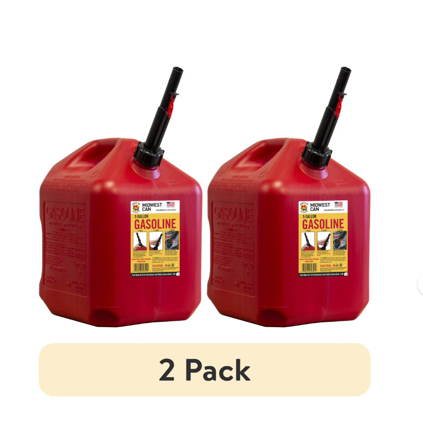 5 Gallon Capacity Gas Can with Flame Mitigation Device, Red , 2 pack