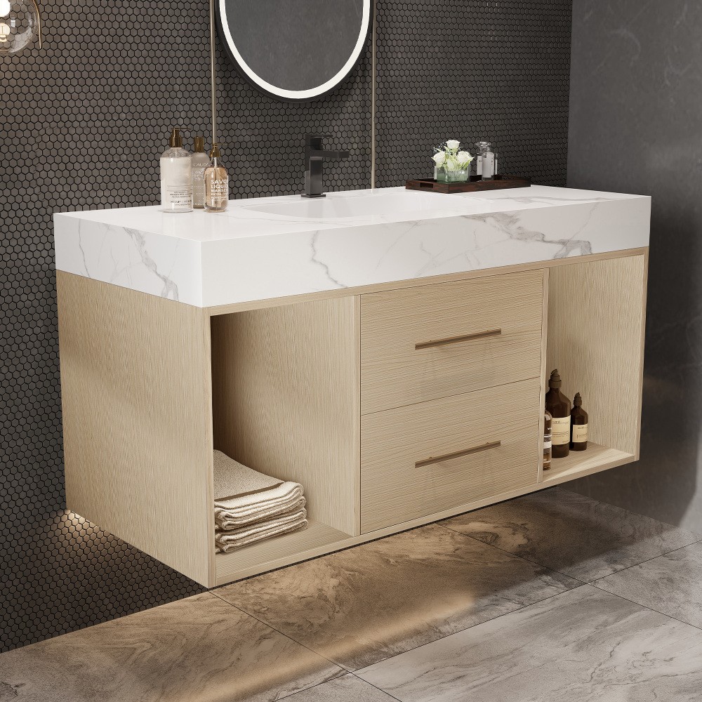 39.4 '' Floating Bathroom Vanity with Ceramic sink, Modern Wall Mounted Vanity