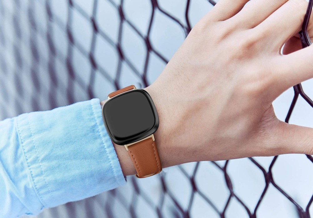 Leather Bands for Fitbit Versa 3, Versa 4, Sense Genuine Replacement Straps