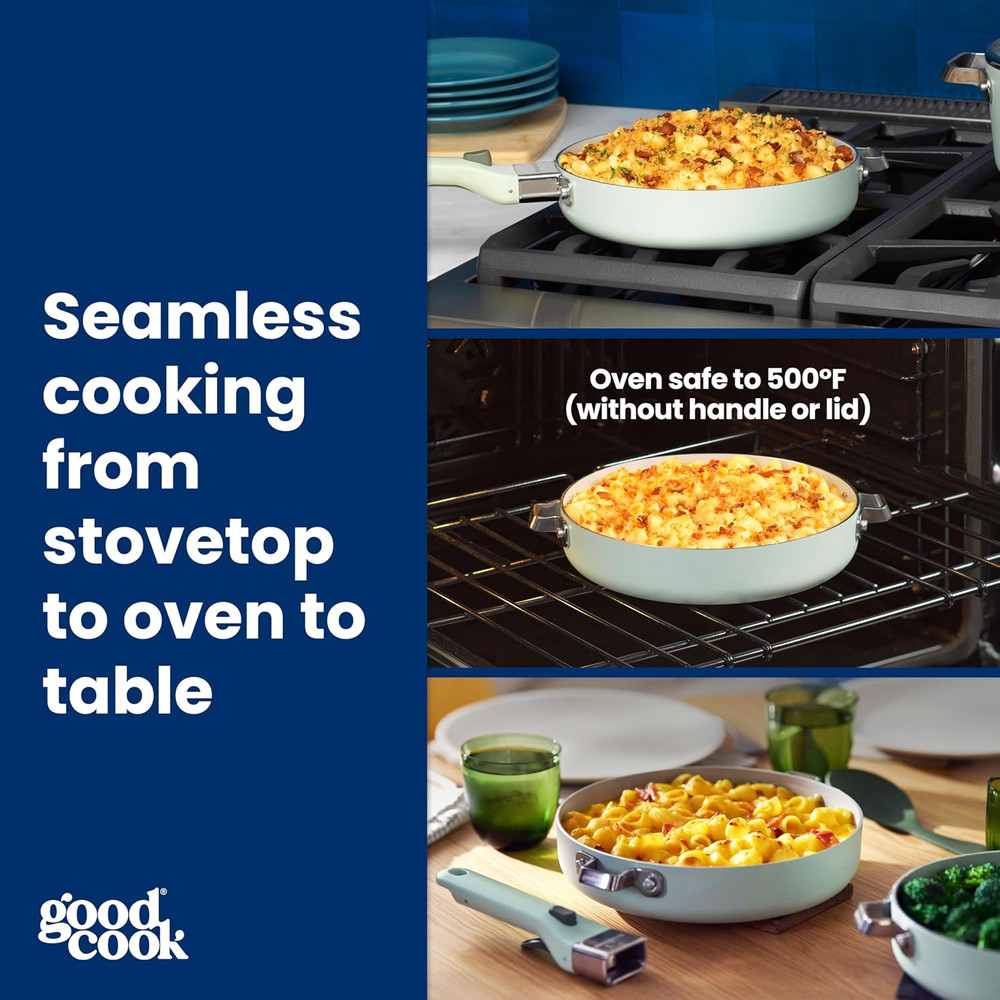 Ceramic Cookware Set 5-Piece with Removable Handle, Induction Compatible, Nonsti