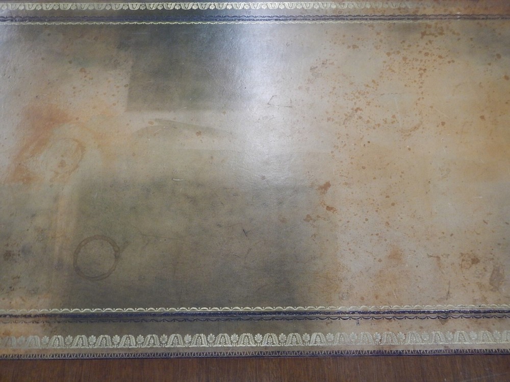Antique Five-Drawer Gilt Embossed Leather Top Writing Desk