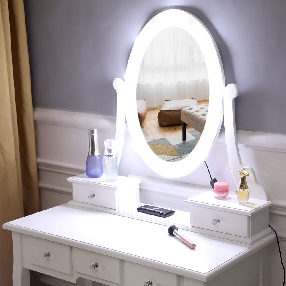AUTOFOREVER White with light bulb 5 drawers 1 mirror dressing table set