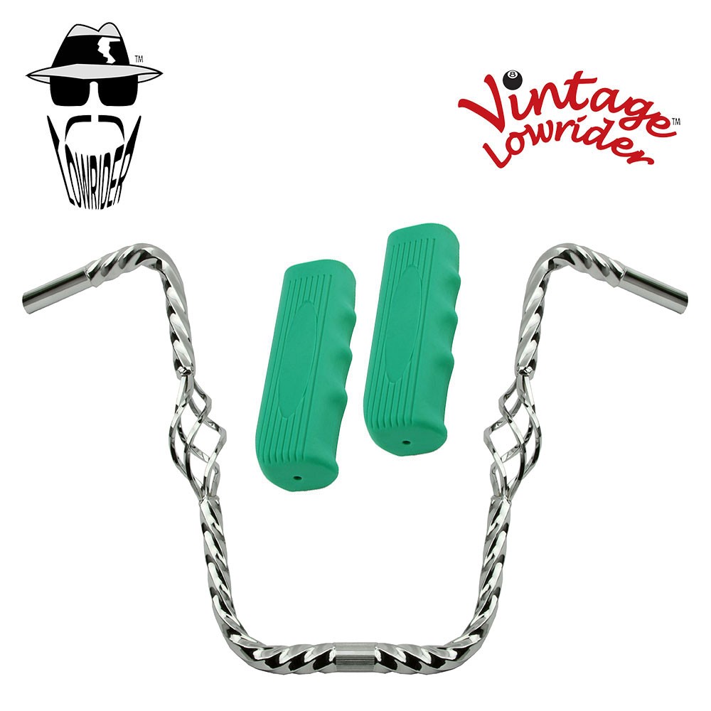 Lowrider Cage Twisted 16" 25.4 Handlebar Chrome Custom 120 Grips Solid/Green