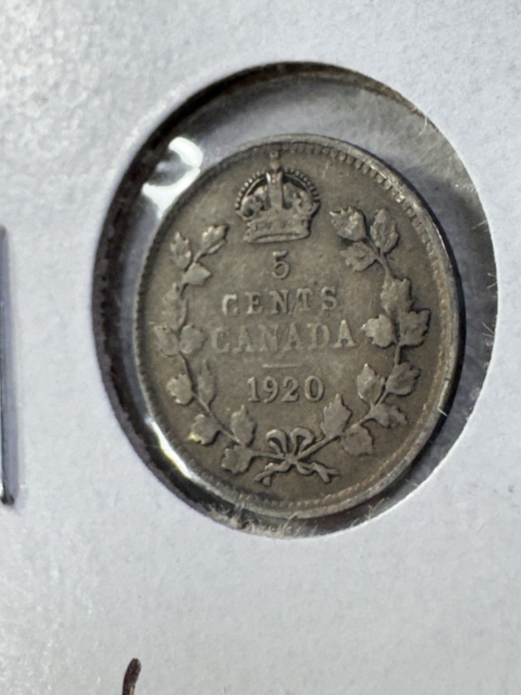 1920 Canada 5 Cents Silver Coin Cleaned