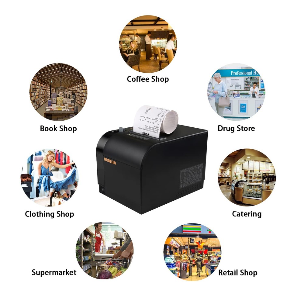 Rongta Thermal Receipt Printer, 80mm Printers, MEDIUM, Black