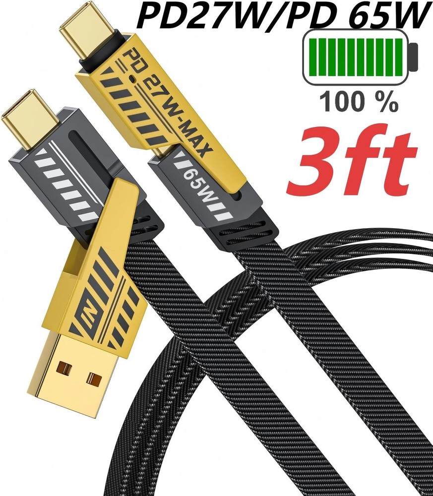 USB-C Cable 4-in-1 Fast Charging Cable & Data Sync for Samsung iPhone MacBook