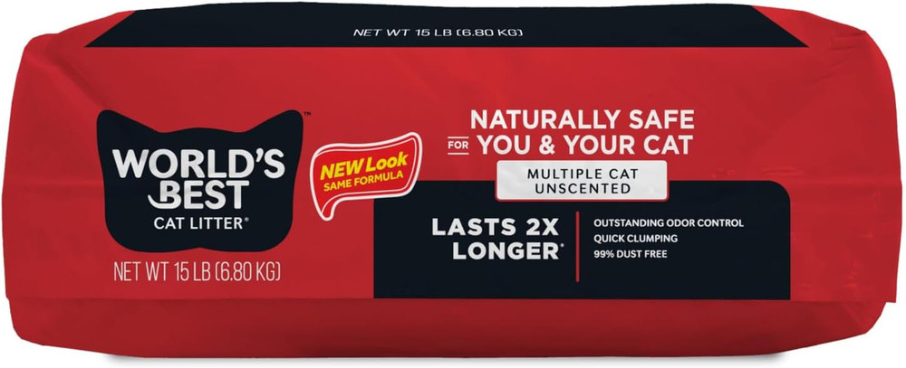 Multiple Cat Unscented, 15-Pounds - Natural Ingredients, Quick Clumping, Flushab