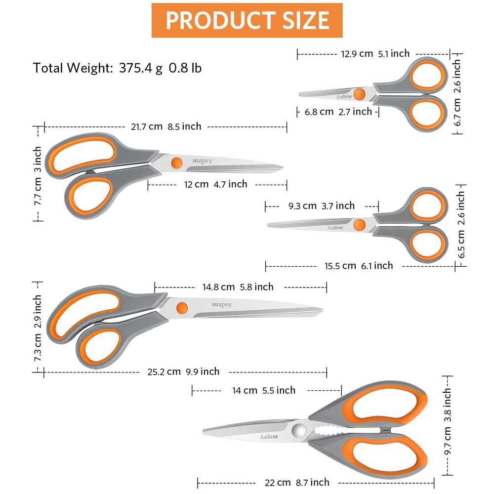 Kitchen Scissors Set, -Stainless Steel, TPR Comfortable Handle All Purpose Sc...