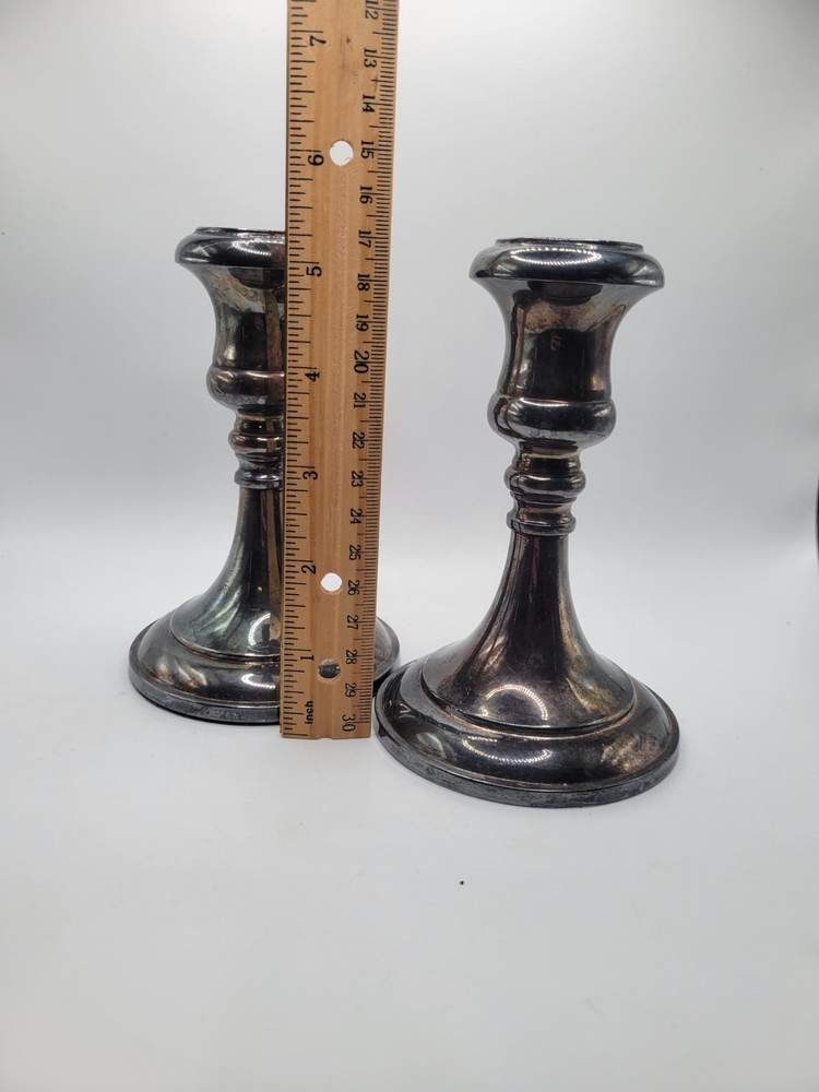 VTG Sheffield Silver Co Plated Candlesticks Pair Itlay