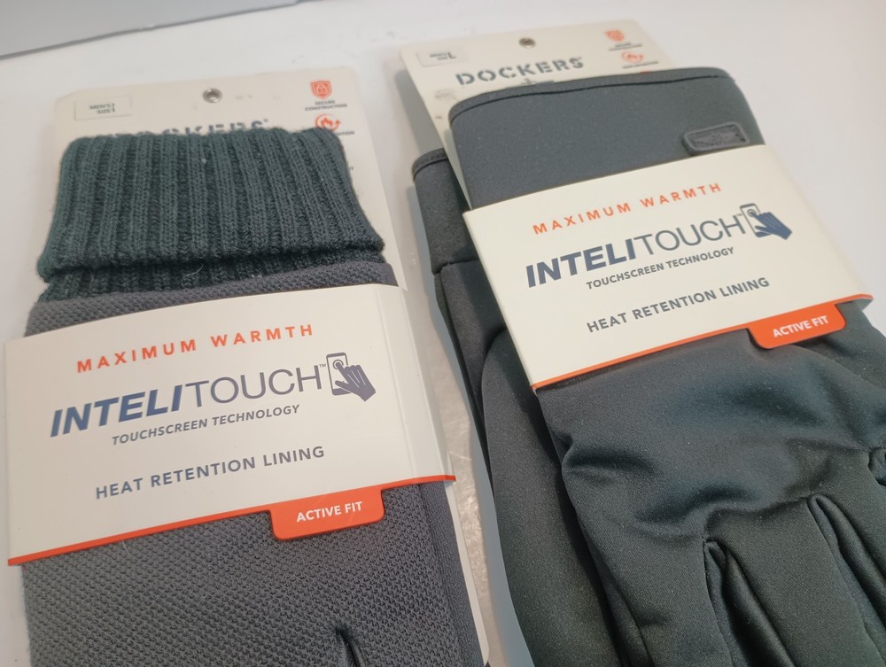 2 Pair -Dockers Men's InteliTouch Lined Black Touch Screen Gloves Size L