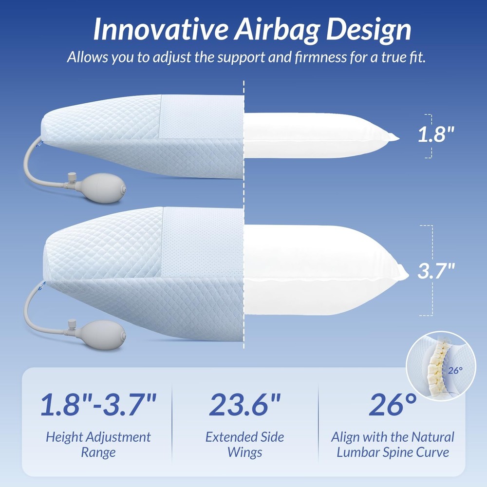 ZIKEE Inflatable Lumbar Support Pillow for Bed with Customized Lower White