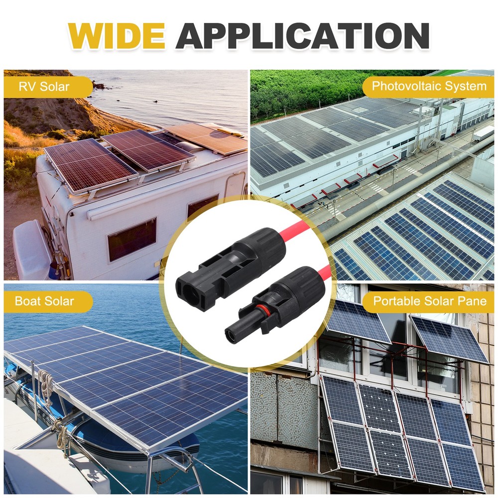 1 Pair Solar Panel Extension Cable, 12AWG 1000V, Black&Red 3.3ft