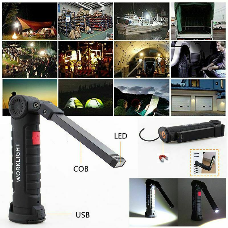 2 Rechargeable COB LED Slim Work Light Lamp Flashlight Inspect Folding Torch USA