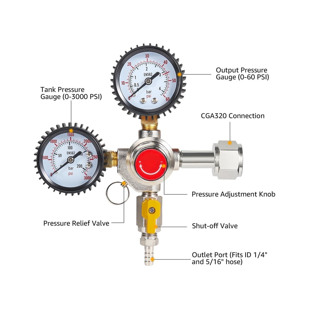 Co2 Regulator for Kegerator - CGA320 Draft Beer Regulator Kegerator Regulator...